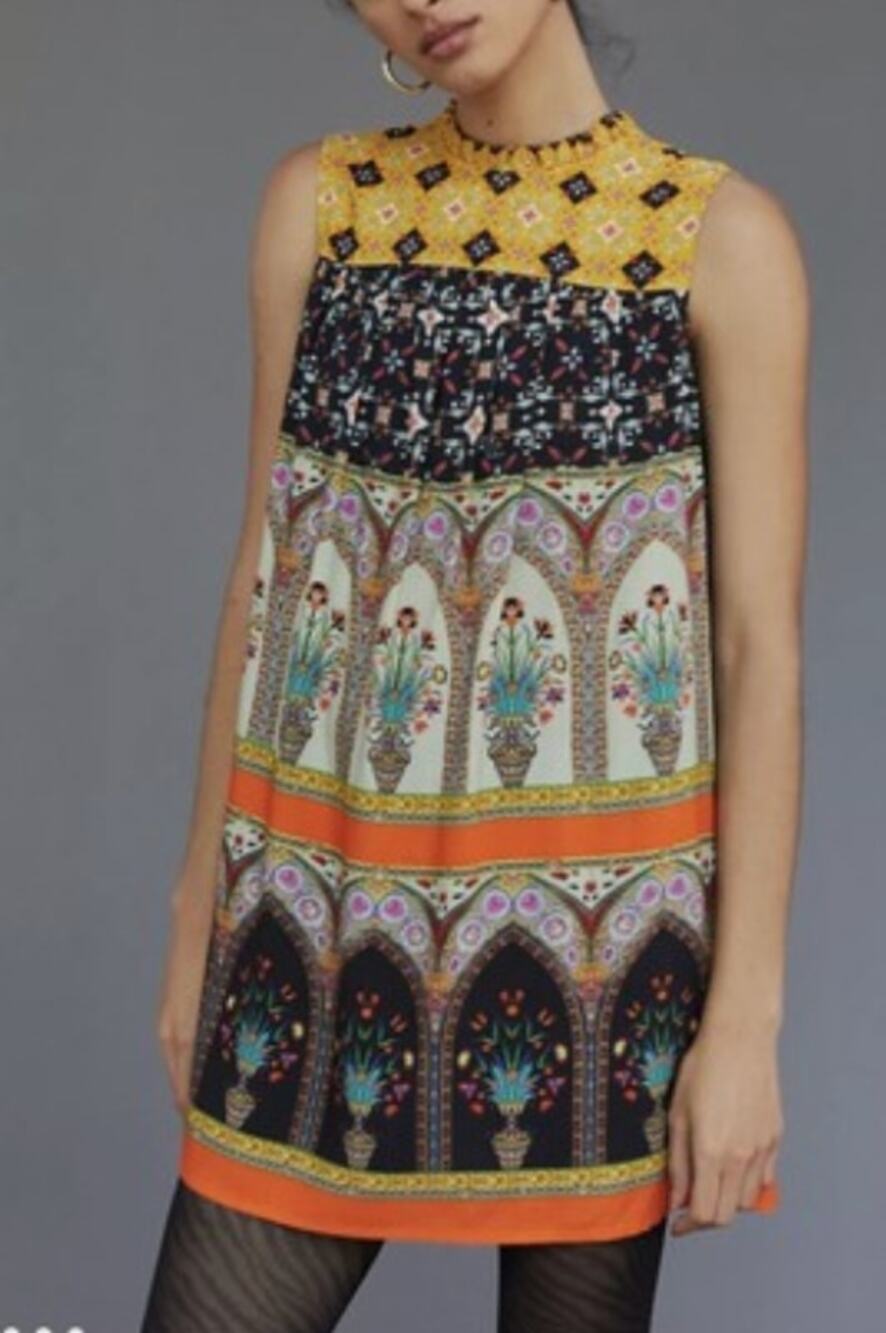 Anthropologie Conditions Apply Ivy Print Mix Floral Mock Neck Shift Dress XL